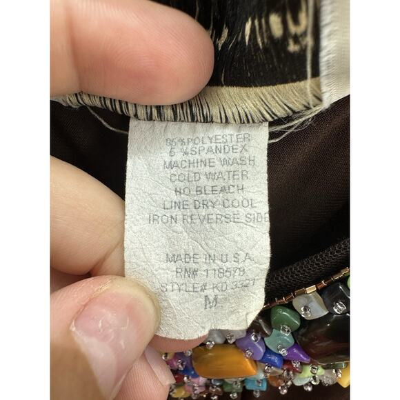 Carrie Allen Womens Maxi Dress Size Medium Brown Gemmed V-Neckline - Picture 6 of 11